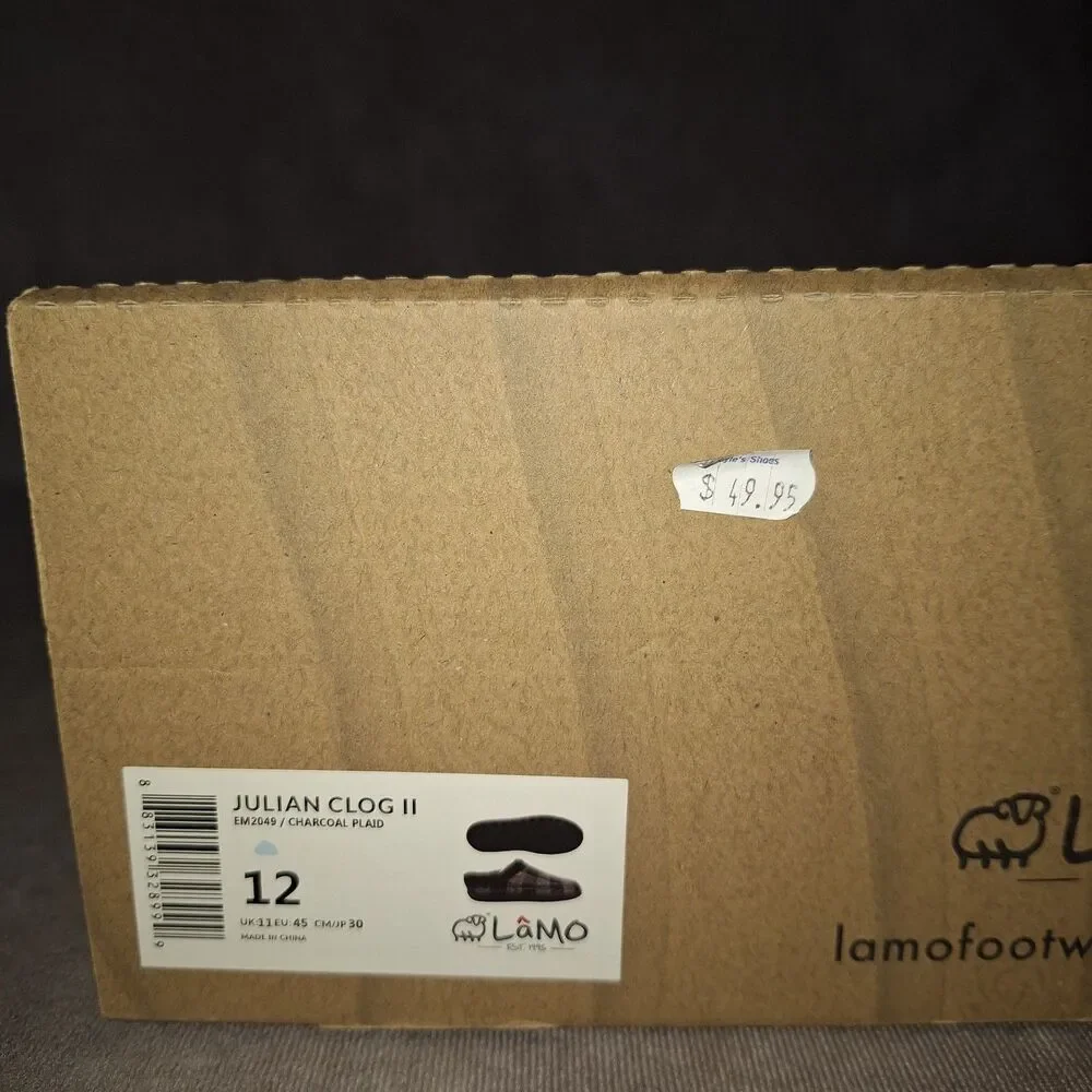 Lamo Julian Clog II Size 12 Men's Slippers Charcoal Plaid